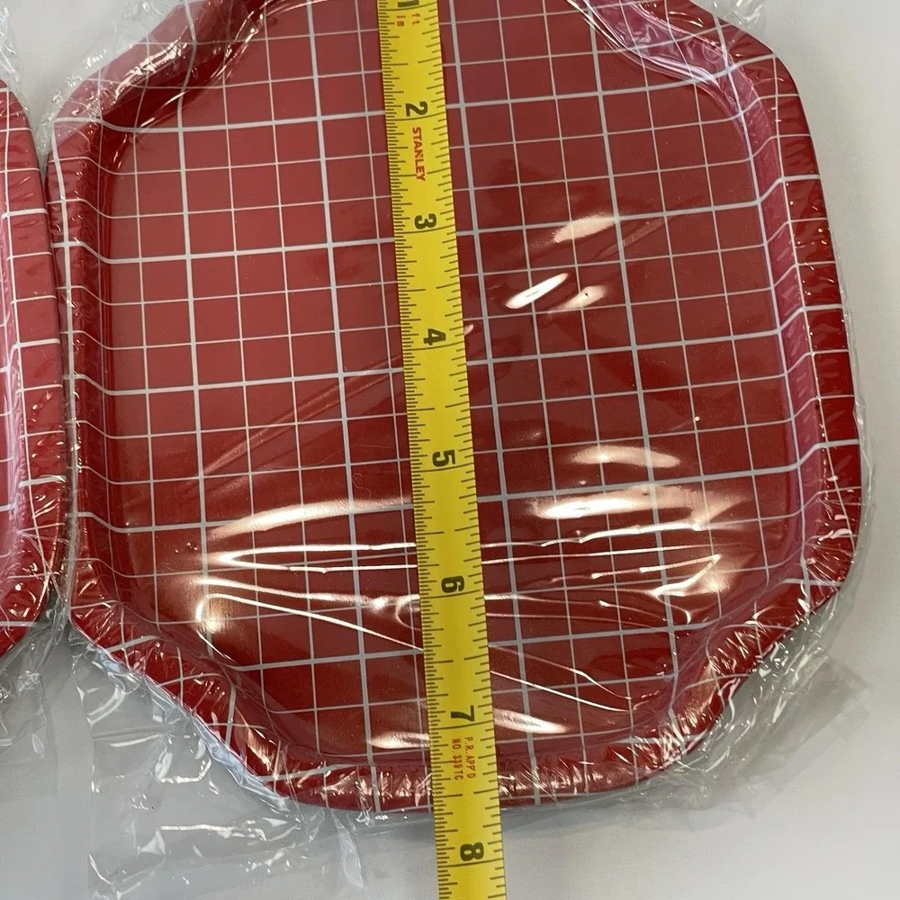 Action Industries,  Inc. Designs Vintage Squared Red Tin Trinket Trays  Set 1986